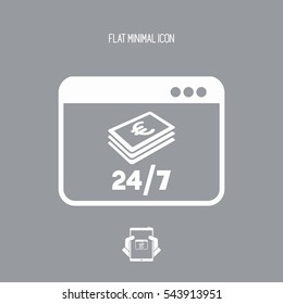 Online banking service 24/7 - Euro - Vector flat icon