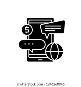 Online banking services black icon, vector sign on isolated background. Online banking services concept symbol, illustration 