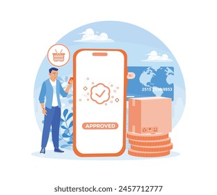 Online banking services. People make online payments and money transfers using mobile phones. Online Payment concept. Flat vector illustration.