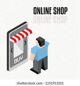 Online Banking And Shoping. Isometric Concept. Vector Illustration.