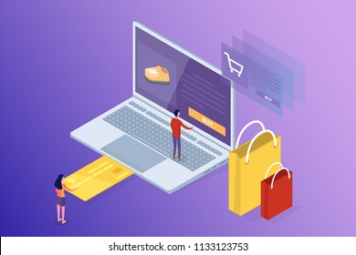 Online Banking And Shoping, Mobile Payments,  Transfer Money Isometric Concept. Vector Illustration.