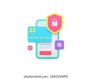 Online banking smartphone application data protection 3d icon realistic vector illustration. Internet bank financial payment budget balance shopping mobile phone app secure digital technology
