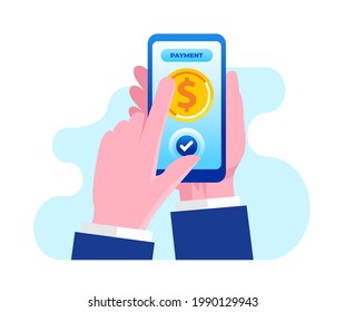 Online banking with smartphone. Digital technology. landing page website illustration vector flat design 