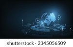 Online banking technology concept. Isometric illustration of the bank on dark blue background. Digital connect system. Financial technology concept. Vector illustration. EPS 10.	