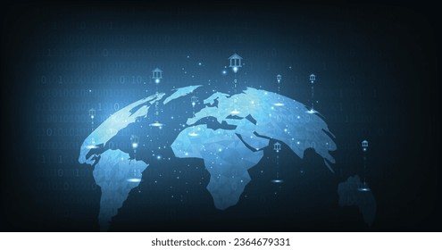 Online banking technology concept.Isometric illustration of the bank on a dark blue background. Digital connect system. Financial technology concept.Vector illustration.EPS 10.	