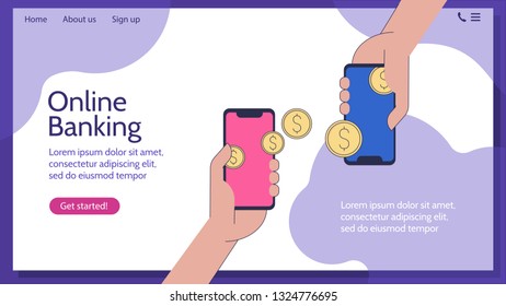 Online banking. Transfer money. Concept for web and applications with modern technology devices and gadgets.