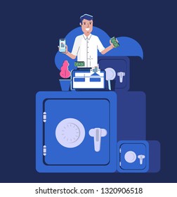 Online banking. Transfer money. User experience for web and applications with modern woman using technology devices and gadgets. Happy young redhead woman and man with cup of coffee and smartphone