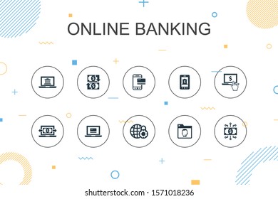 online banking trendy Infographic template. Thin line design with funds transfer, mobile banking, online transaction, digital money icons
