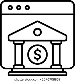 Projeto vetorial de banco on-line em estilo moderno, financiamento digital e conceito de transferência de dinheiro, ilustração de pagamento seguro. Ícone de Linha