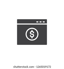 Online banking vector icon. filled flat sign for mobile concept and web design. Browser window with dollar sign simple solid icon. Symbol, logo illustration. Pixel perfect vector graphics