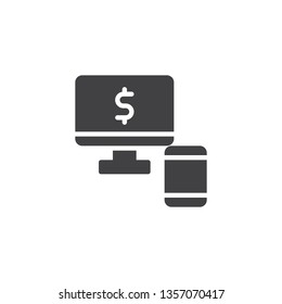 Online banking vector icon. filled flat sign for mobile concept and web design. Money monitor and mobile phone glyph icon. Symbol, logo illustration. Pixel perfect vector graphics