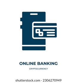 icono de vector de banca en línea. banca en línea, dinero, iconos rellenos en línea del concepto de criptodivisa plana. Icono de glifo negro aislado, elemento de símbolo de ilustración vectorial para diseño web y aplicaciones móviles