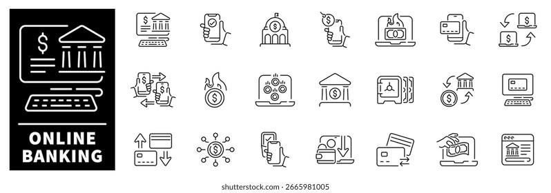 Online banking vector icons in line style. Online banking related icons. Banking icons set