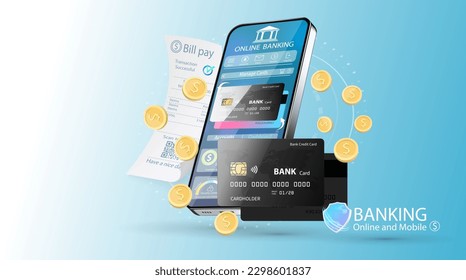 Online banking vector illustration. Bank payment via smartphone. Mobile template for bank app.