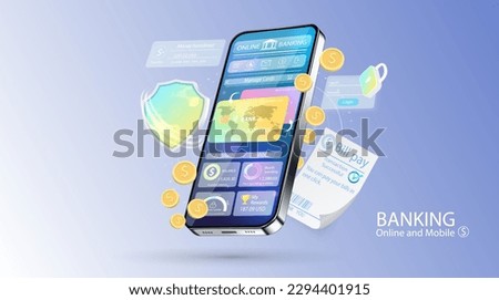 Online banking vector illustration. Bank payment via smartphone. Mobile template for bank app.