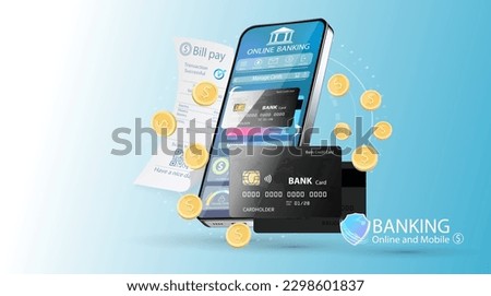 Online banking vector illustration. Bank payment via smartphone. Mobile template for bank app.