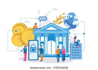 Online banking. Vector illustration for web banner, infographics, mobile.  All about bank. 