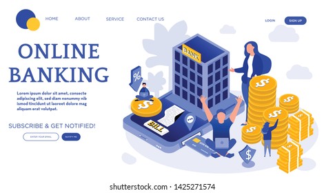Online Banking vector landing page illustration