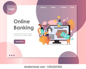 Online banking vector website template, web page and landing page design for website and mobile site development. Internet banking services.