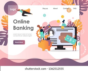 Online banking vector website template, web page and landing page design for website and mobile site development. Internet banking technology.