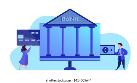 Online banking web banner concept. Making financial operations such as payment and investment using digital device. Money transaction online. Isolated vector illustration in cartoon style