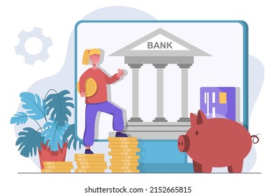 Online banking. A woman enters the electronic office