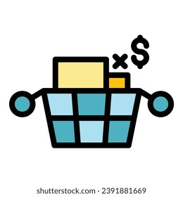 Online basket icon outline vector. Customer program. Gift client color flat