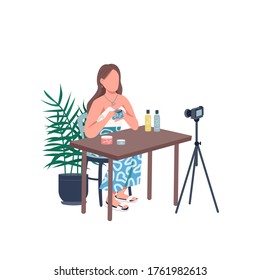 Online beauty guru flat color vector faceless character. Female video content creator. Makeup blogger. Creative hobby for girls isolated cartoon illustration for web graphic design and animation