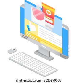 Online beauty shop vector. 3d computer with internet cosmetics product shop icon isolated on white background