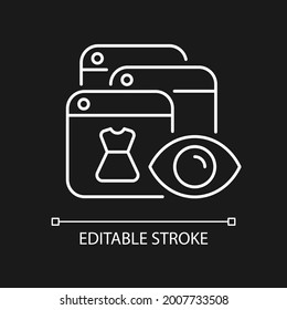 Icono lineal de seguimiento de comportamiento en línea para el tema oscuro. Apuntando a la publicidad. Ilustración personalizable de línea delgada. Símbolo de contorno vectorial aislado para el modo nocturno. Trazo editable