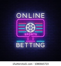 Online betting neon sign. Sports betting. Online betting logo, neon symbol, light banner, bright night advertising, gambling, casino. Vector