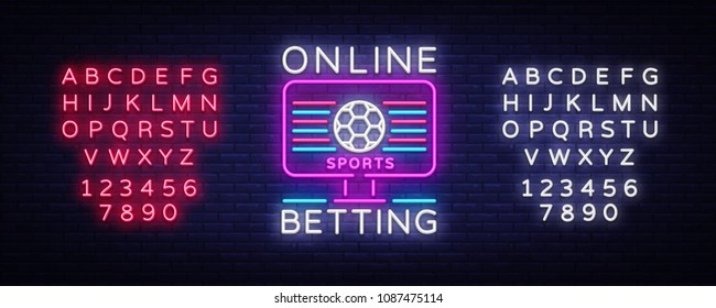 Online betting neon sign. Sports betting. Online betting logo, neon symbol, light banner, bright night advertising, gambling, casino. Vector. Editing text neon sign