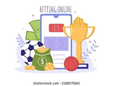 Online Betting Sports Game with Gold Coins and Live Bet Application Service Sport Broadcast in Hand Drawn Cartoon Flat Illustration