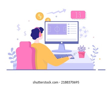 Online Betting Sports Game with Gold Coins and Live Bet Application Service Sport Broadcast in Hand Drawn Cartoon Flat Illustration