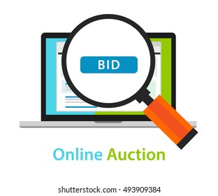 online bidding auction laptop bid button concept icon