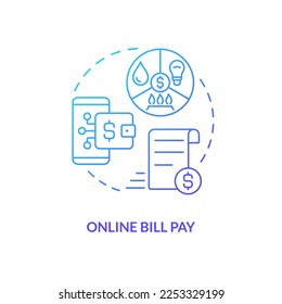 Online bill pay blue gradient concept icon. Mobile savings account. Digitization of banking system abstract idea thin line illustration. Isolated outline drawing. Myriad Pro-Bold font used