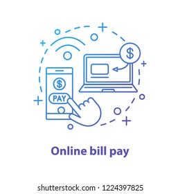 Online bill pay concept icon. Internet shopping. Pay per click. Internet banking. Digital purchase idea thin line illustration. E-payment system. Vector isolated outline drawing