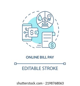 Online bill pay turquoise concept icon. Mobile account. Digitization banking abstract idea thin line illustration. Isolated outline drawing. Editable stroke. Arial, Myriad Pro-Bold fonts used