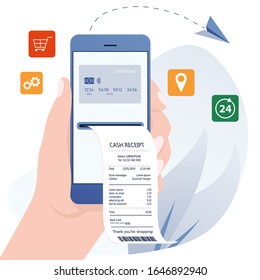 Online bill payment. Online banking, internet electronic bill receipt, protection money transaction, mobile bank. Bill payment concept of mobile payment, shoping, banking. Electronic invoice