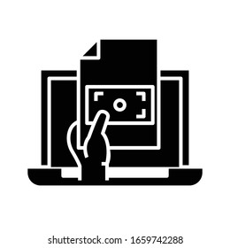 Online bills black icon, concept illustration, vector flat symbol, glyph sign.