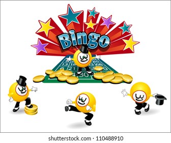 Online Bingo gaming original illustrated bingo ball character with variety of poses