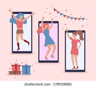 Online birthday party via video call illustration