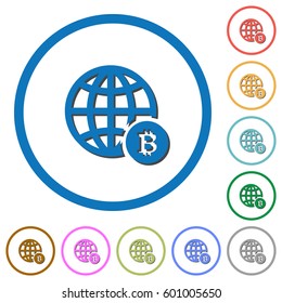 Online Bitcoin payment flat color vector icons with shadows in round outlines on white background
