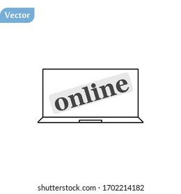 Online black line shopping vector icon on white background