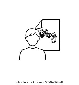 Online blog hand drawn outline doodle icon. A blogger sihlouette as networking and blogging concept vector sketch illustration for print, web, mobile and infographics isolated on white background.