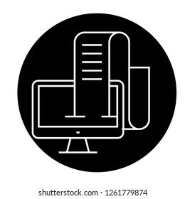 Online blog, journalist black vector concept icon. Online blog, journalist flat illustration, sign