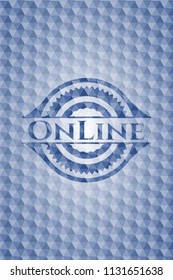 Online blue badge with geometric pattern.