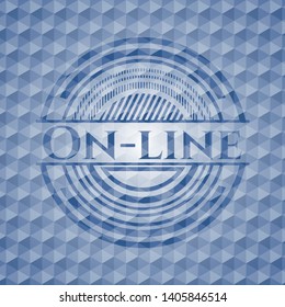 On-line blue emblem with geometric pattern background. Vector Illustration. Detailed.