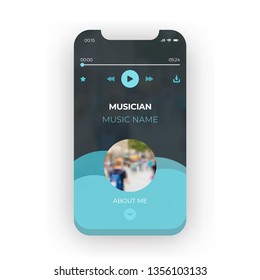 Online Blue music or audio player mobile application design template. Editable musics player app theme design concept. Listen and download musicbox files.