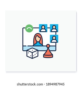 Online board game night color icon. Meeting together concept. Internet live streaming website. Social distanced game party. Remote public event, community. Isolated vector illustration